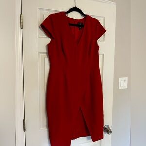 Adrianna Papell V-Neck Red Midi Dress